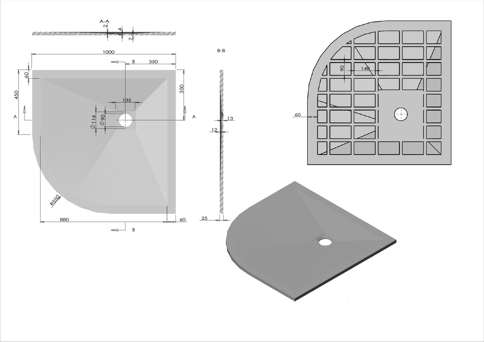 Поддон для душа из искусственного камня  VST-4SQ1010W, 1000*1000*25, белый матовый - Gidratop.ru изображение