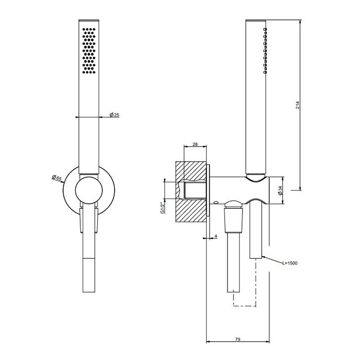 GESSI 316 душевой комплект, +  вывод, держатель, шланг 1,50 м и душевая лейка, цвет: brushed black metal pvd - Gidratop.ru изображение