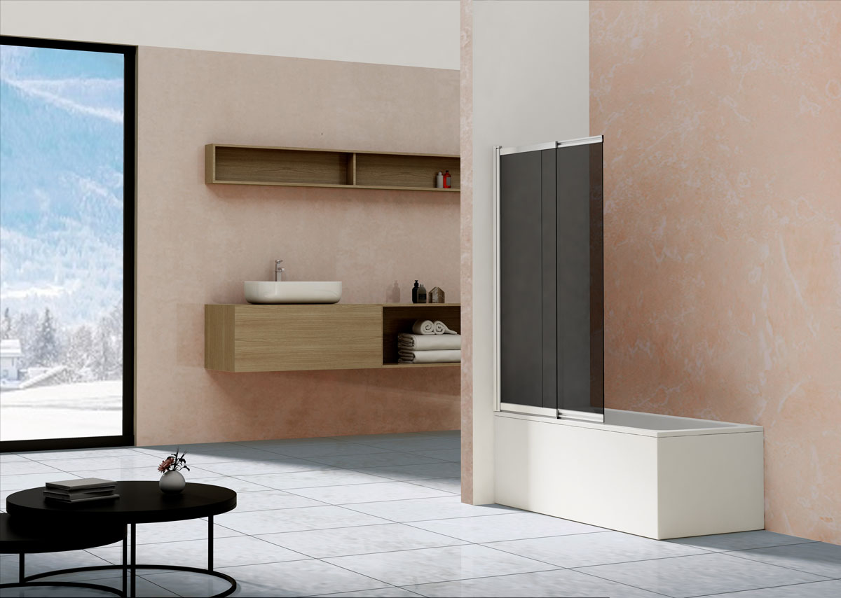 Душевая шторка на ванну VSB-1E100CGB, 1000*1450, матовый черный, стекло тонированное - Gidratop.ru изображение
