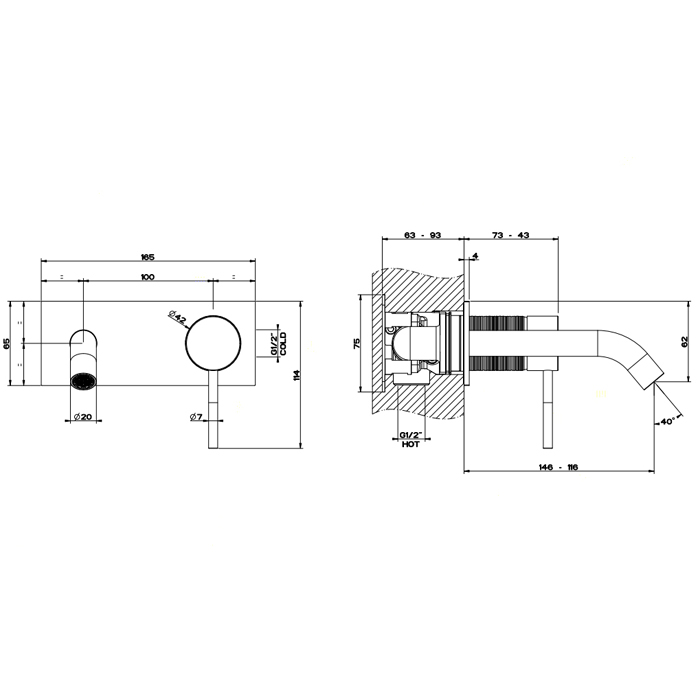 GESSI 316 встраиваемый смеситель для раковины с изливом 200-170мм (внешняя часть), цвет: steel brushed - Gidratop.ru изображение