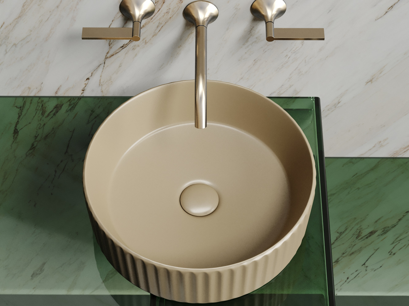 Умывальник чаша накладная круглая (цвет Капучино Матовый) Element 360x360x115мм - Gidratop.ru изображение