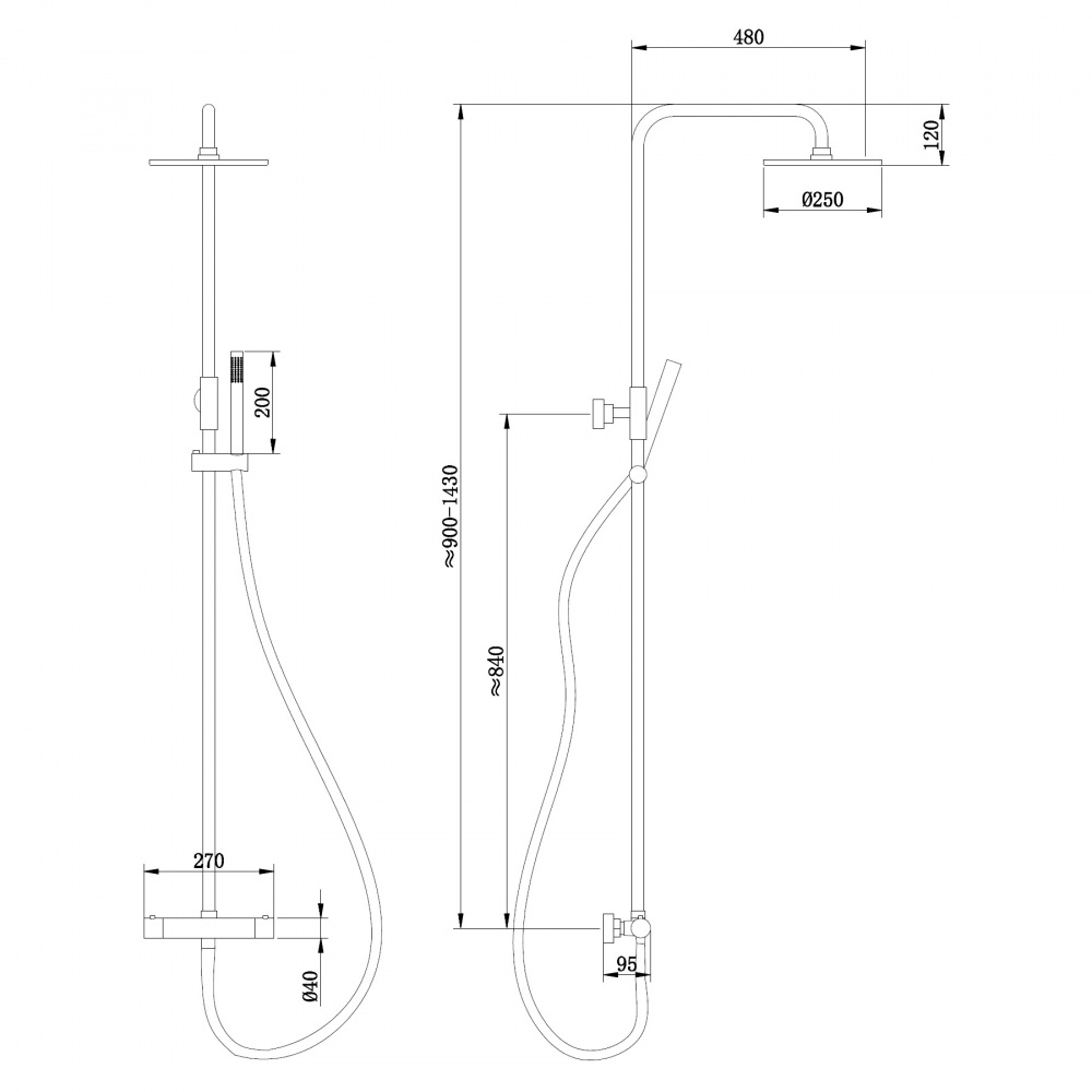 Душевая стойка ABBER Wasser Kreis AF8160BL с термостатом без излива, черная матовая - Gidratop.ru изображение