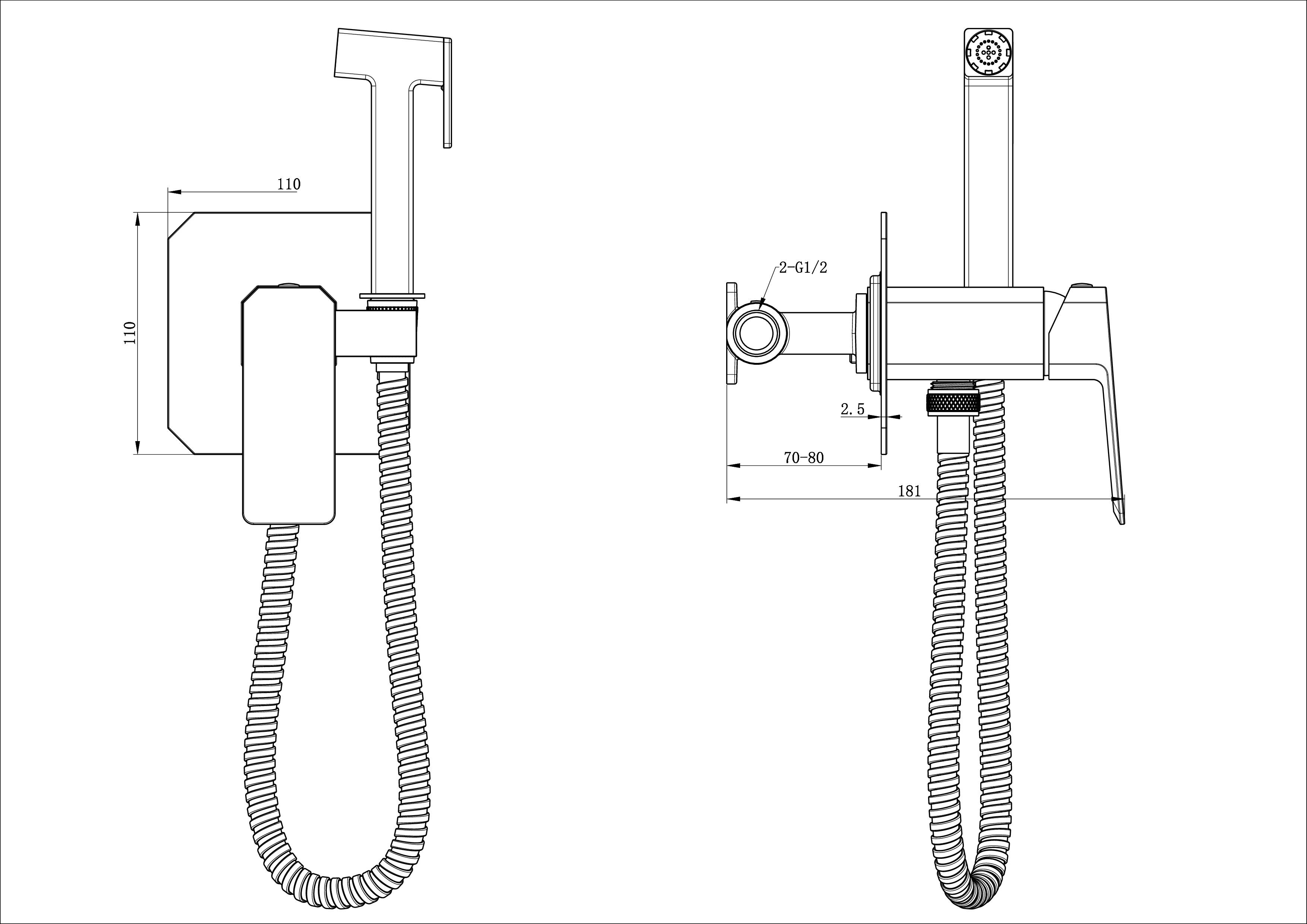 Смеситель с гигиеническим душем встраиваемый WONZON & WOGHAND DIAMOND, Темный графит (WW-88829011-BGM) - Gidratop.ru изображение