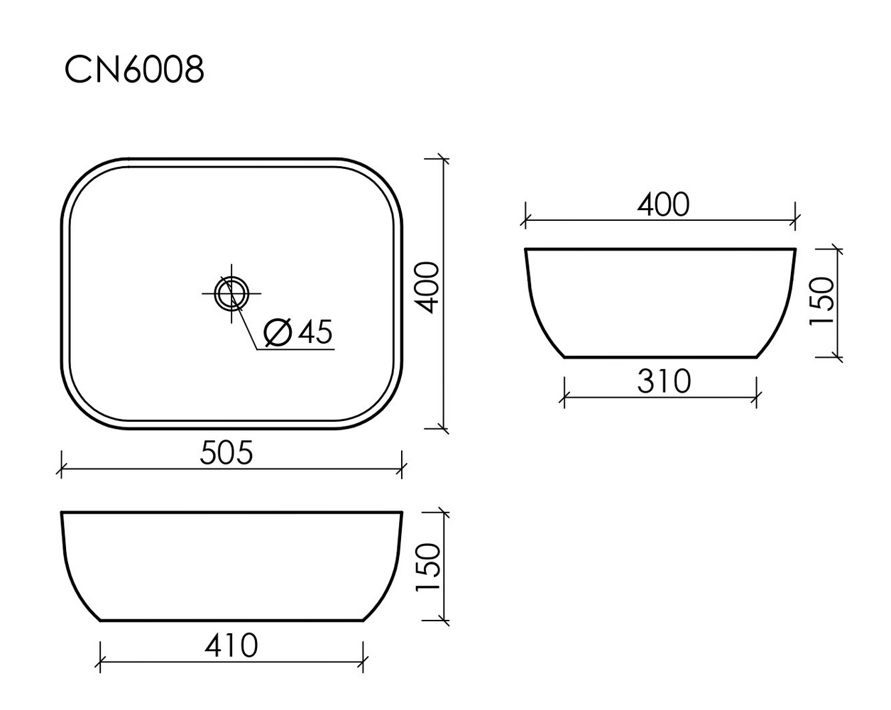 Умывальник чаша накладная прямоугольная Element 505x405x140мм - Gidratop.ru изображение