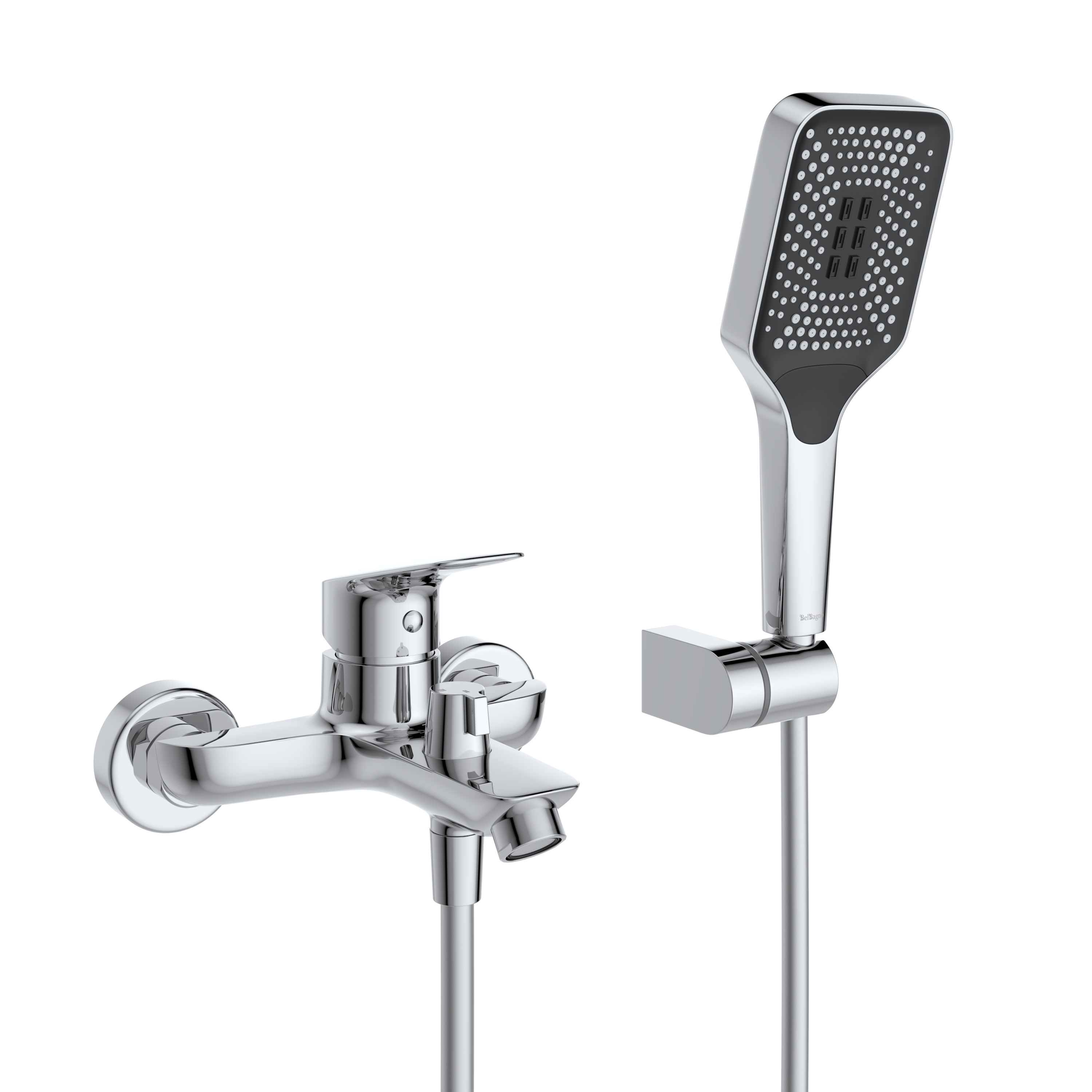 DUE Смеситель для ванны и душа в комплекте с ручным душем, шлангом и держателем, хром DUE-VASM-CRM - Gidratop.ru изображение