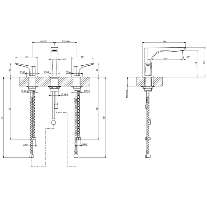 GESSI Rilievo смеситель для раковины на 3 отв. без донного клапана h=125мм, излив 154мм, цвет: хром - Gidratop.ru изображение