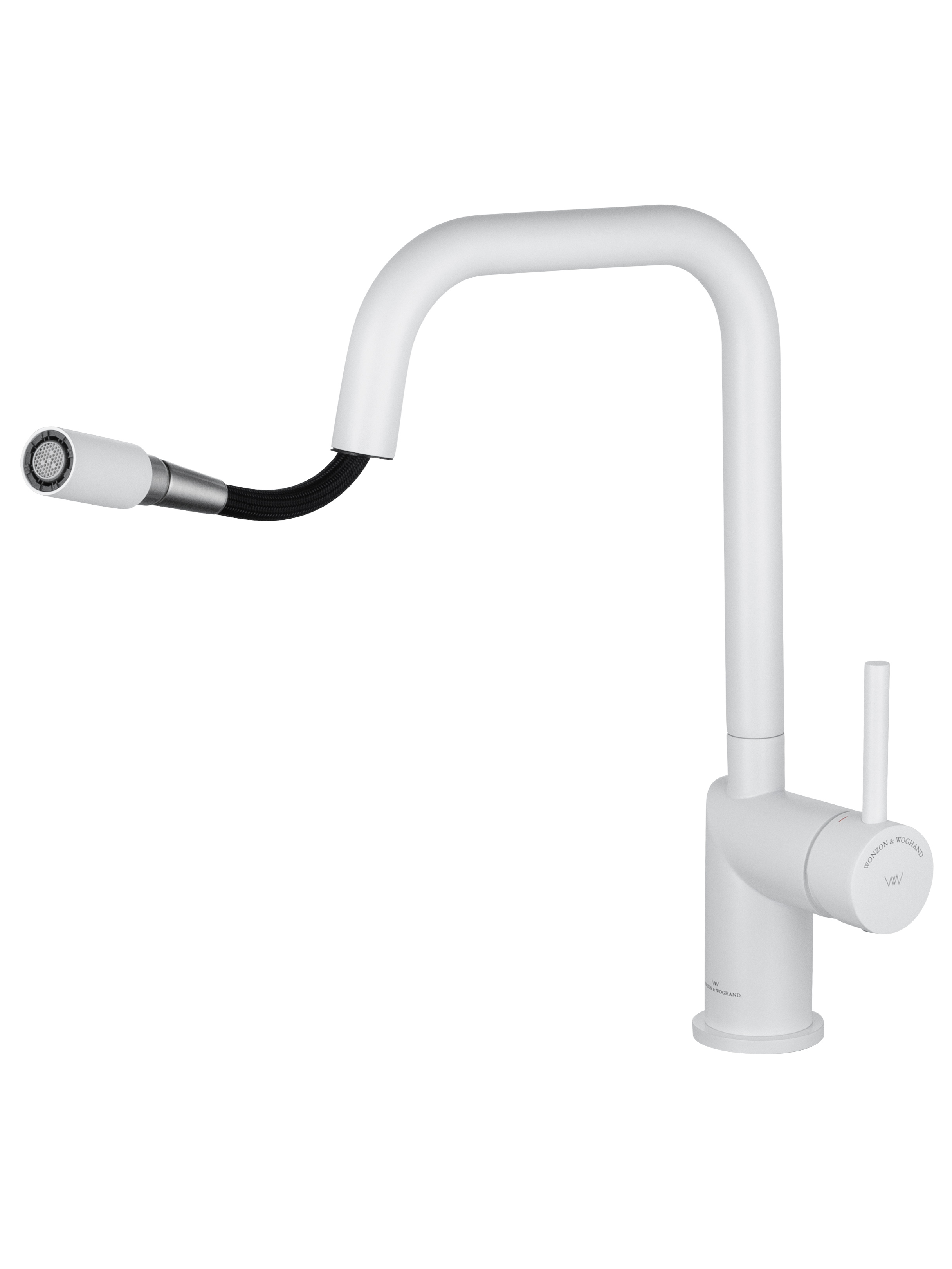 Смеситель для кухни с выдвижным изливом WONZON & WOGHAND, Белый матовый (WW-6018-MW) - Gidratop.ru изображение