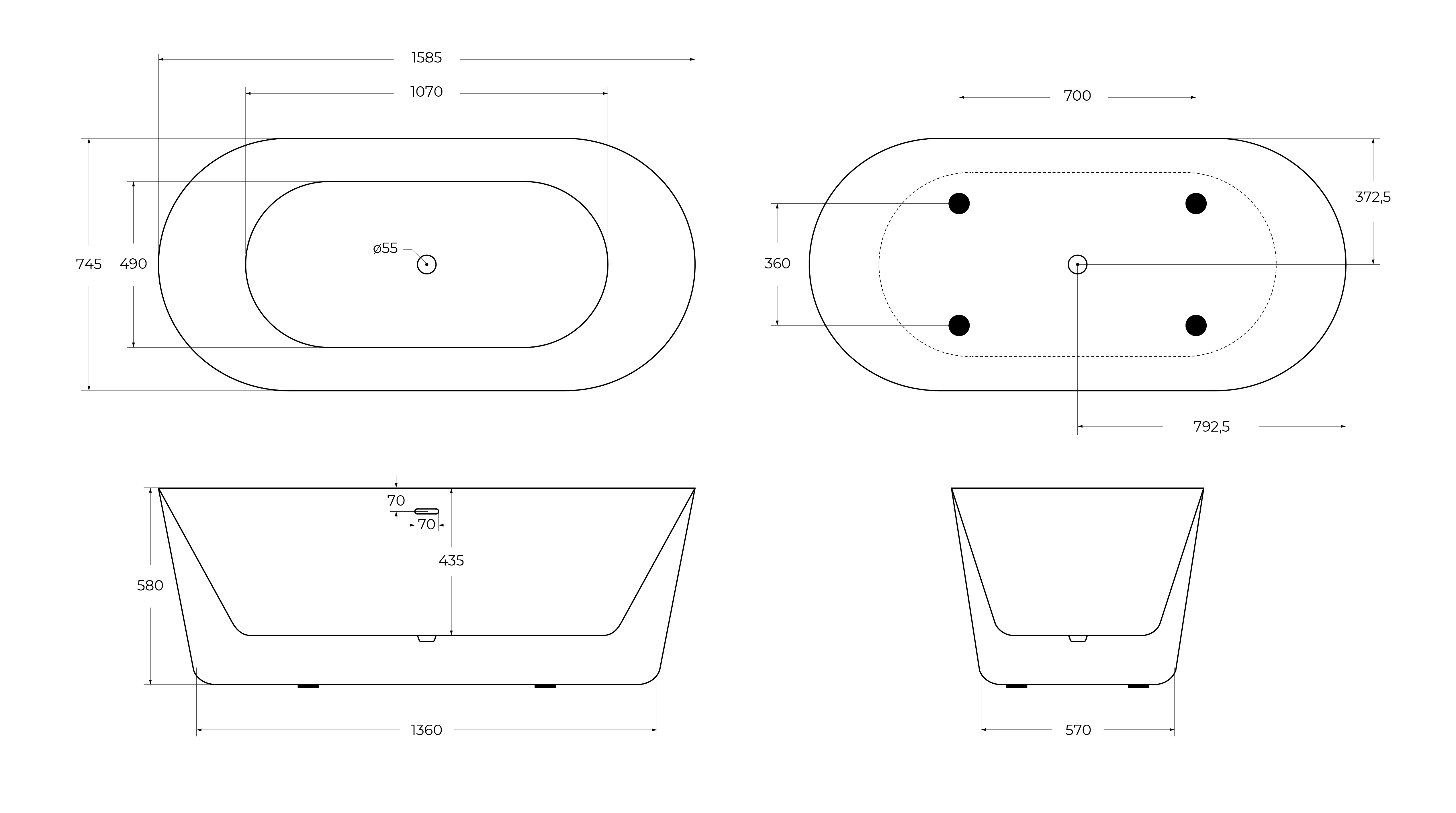 Акриловая ванна BELBAGNO BB306-1585 - Gidratop.ru изображение