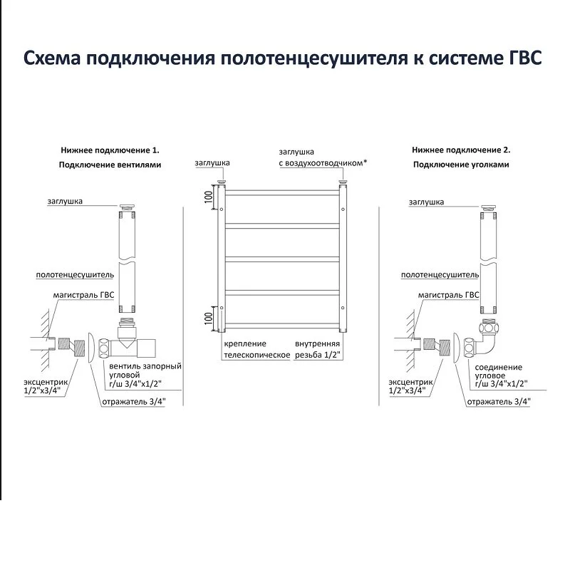 Полотенцесушитель водяной Aquatek Лира П7, 50/60, ширина 50 см, высота 60 см, нижнее подключение, цвет хром, AQ KP0760CH - Gidratop.ru изображение