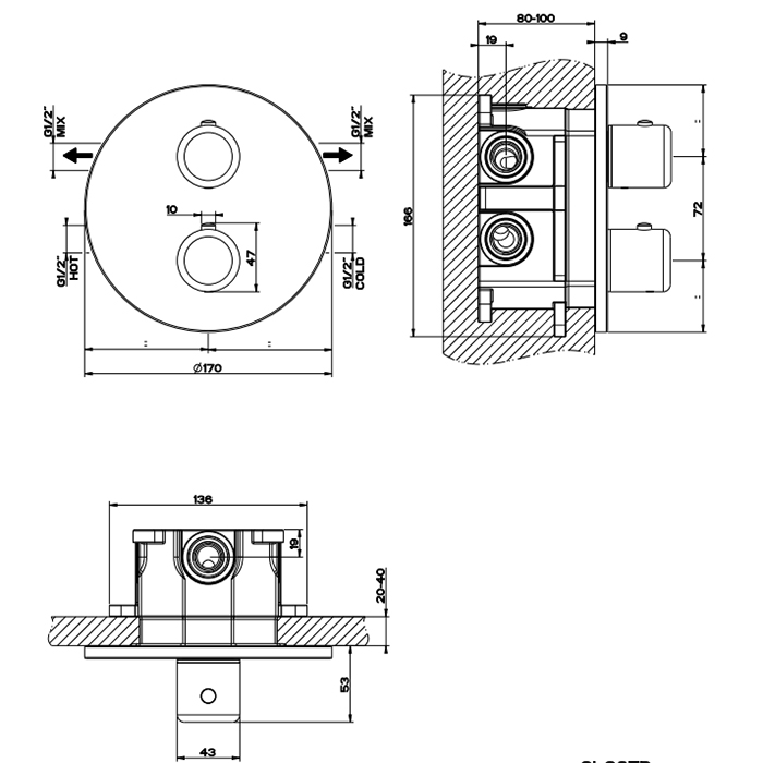 Gessi Goccia встраиваемый термостат, подключение на 3/4, с переключателем на 2 выхода(внешние части), цвет: белый - Gidratop.ru изображение