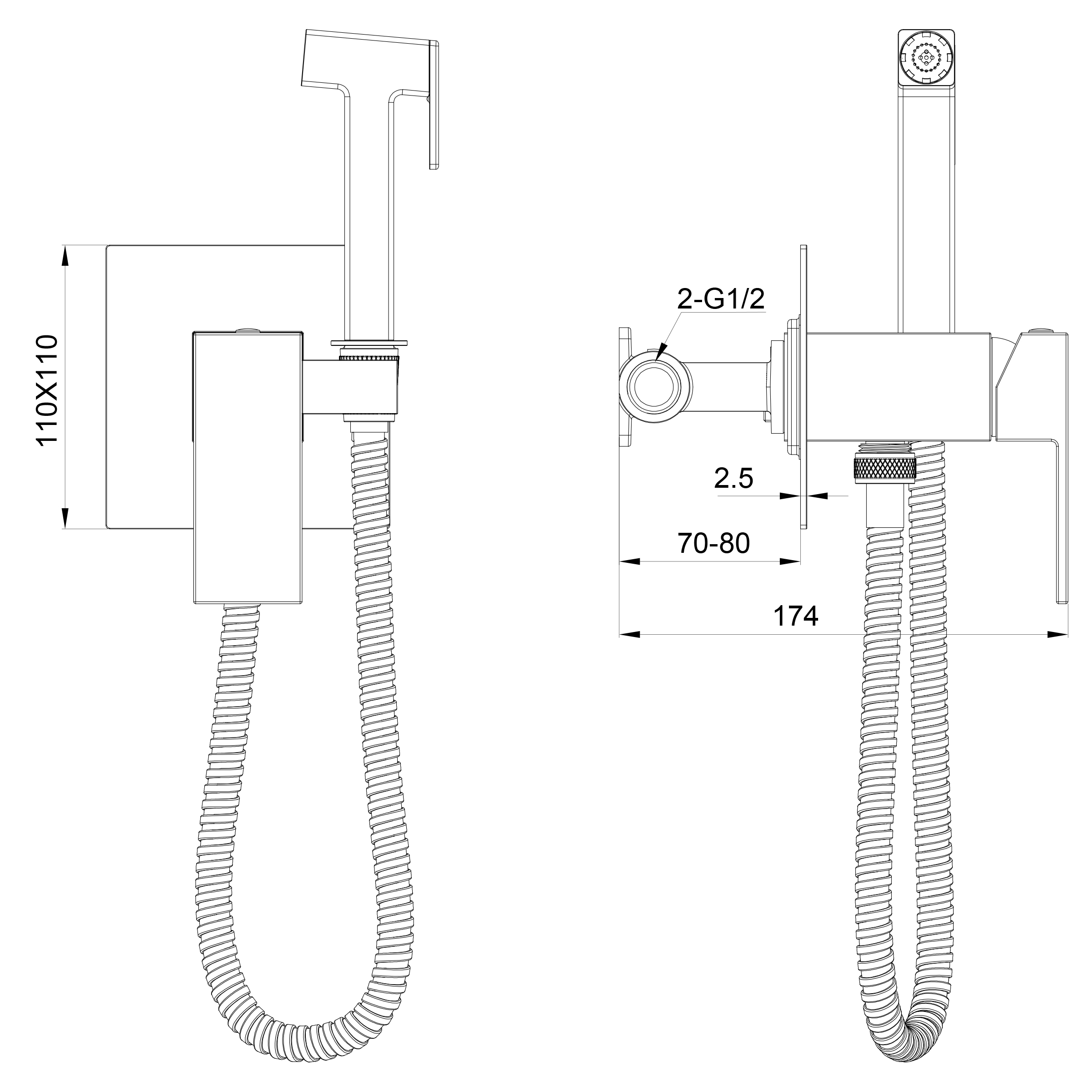 Смеситель с гигиеническим душем встраиваемый WONZON & WOGHAND CUBE, Темный графит (WW-88829016-BGM) - Gidratop.ru изображение