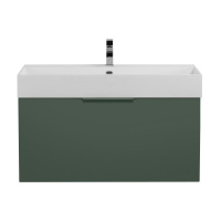 PREMIUM Тумба подвесная под раковину с выдвижным ящиком и внутренним ящиком, 55405 Verde opaco, 90x44x43 - Gidratop.ru изображение