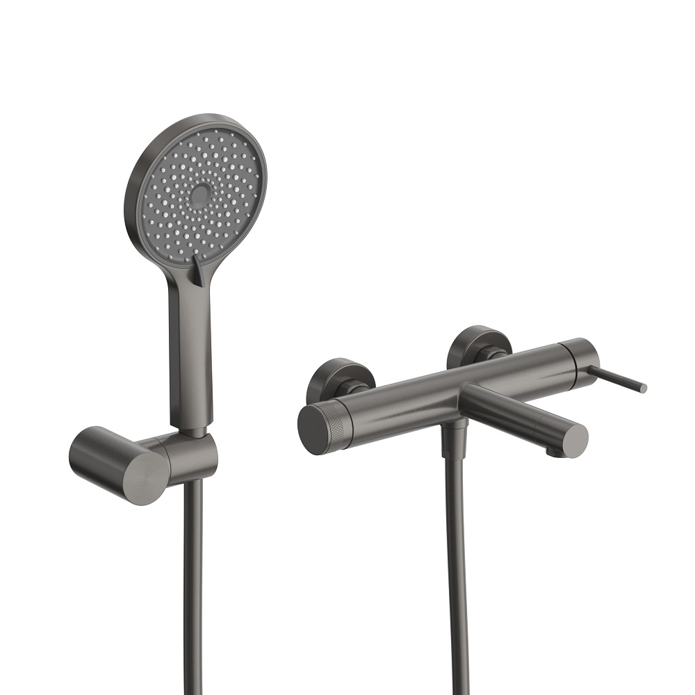 RELAX-VD-GM Смеситель для ванны и душа однорычажный в комплекте с ручным душем, шлангом и держателем, оружейная сталь - Gidratop.ru изображение