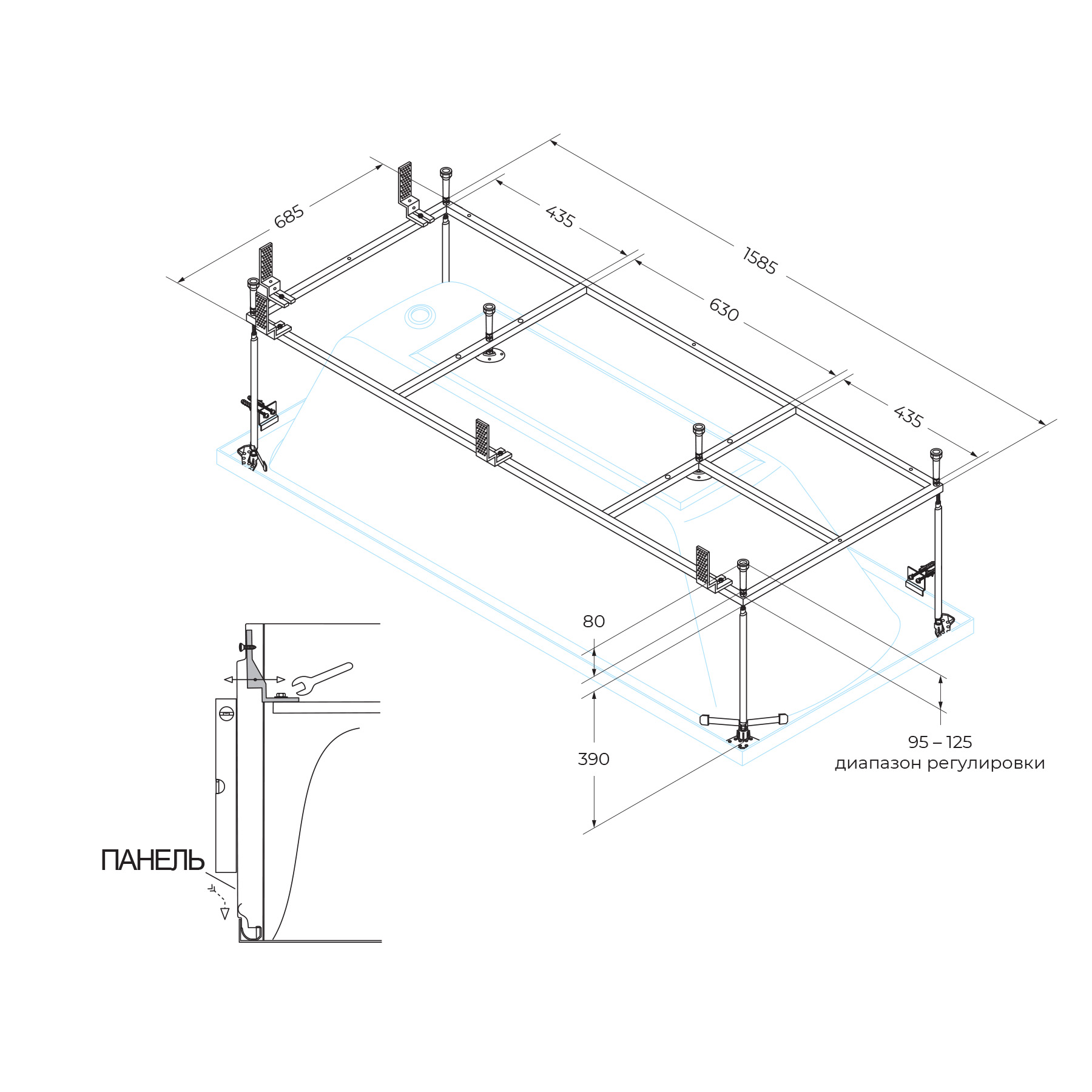 Металлический каркас для акриловой ванны CEZARES EMP-170-80-MF-R - Gidratop.ru изображение
