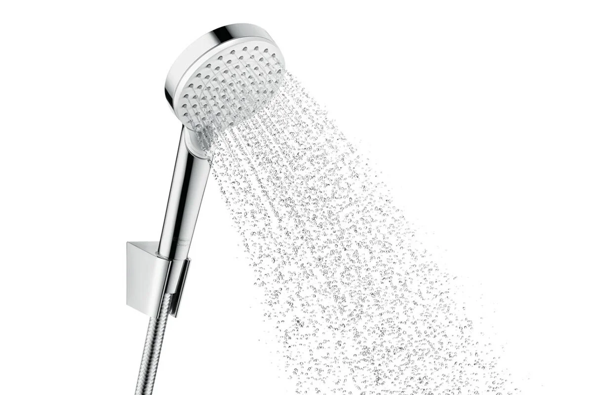Душевой гарнитур Hansgrohe Crometta 1jet 26690400, шланг 125 см, корпус хром, лицевая часть белая, 1 режим струи - Gidratop.ru изображение
