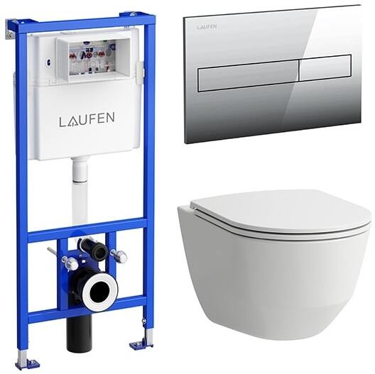 Комплект унитаз безободковый и система инсталляции с кнопкой смыва Laufen Pack Pro 8.6996.6.000.000.R с сиденьем микролифт