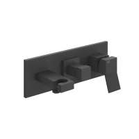 Gessi Rettangolo K встраиваемый смеситель с изливом, подводом воды, держателем лейки и переключателем PULL(внешние части), цвет: черный - Gidratop.ru изображение