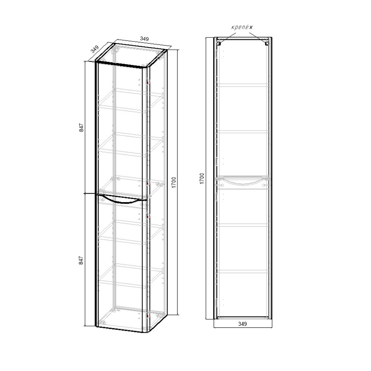 Шкаф Paola VSC-2P170BT-R подвесной, 1700*350*350, Beton, правый - Gidratop.ru изображение