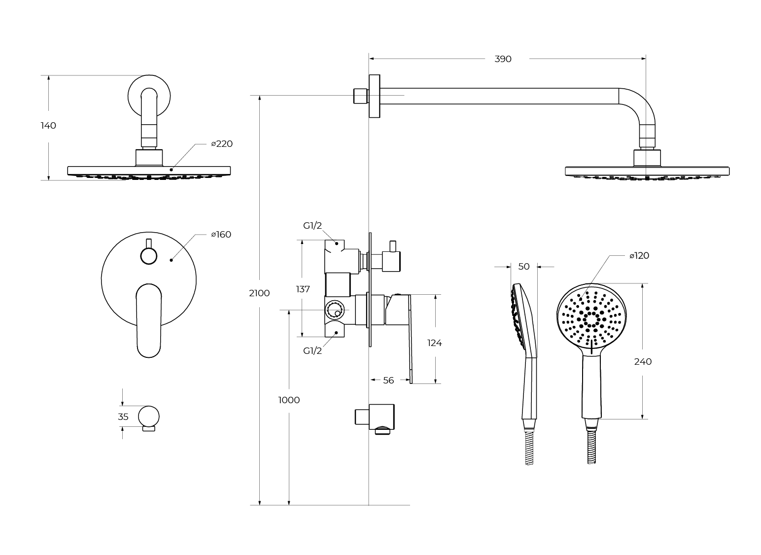 STYLUS-DSET-BORO Душевой комплект встраиваемый (смеситель встраиваемый, верхний душ, ручной душ со шлангом, штуцер с держателем), брашированное золото - Gidratop.ru изображение
