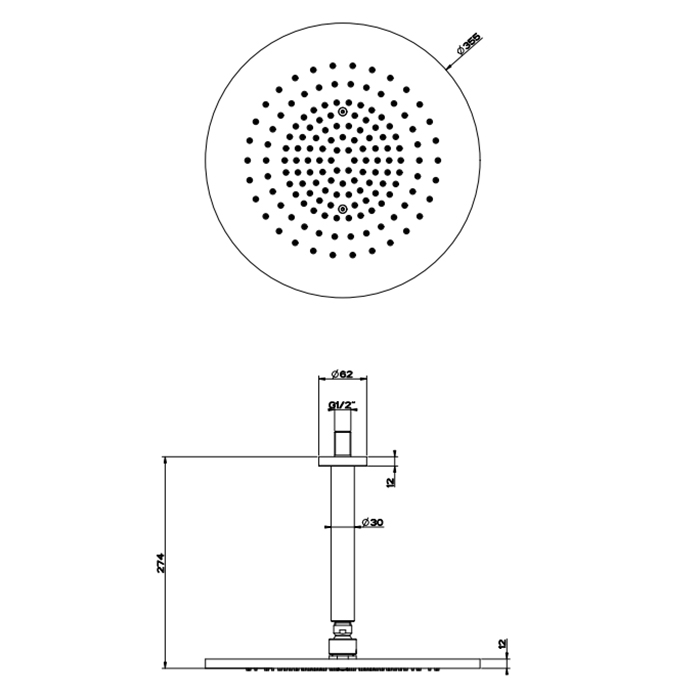 GESSI 316 верхний душ шарнирная, потолочная на 1/2, Oslash;355мм, h=243мм, цвет: brushed black metal pvd - Gidratop.ru изображение