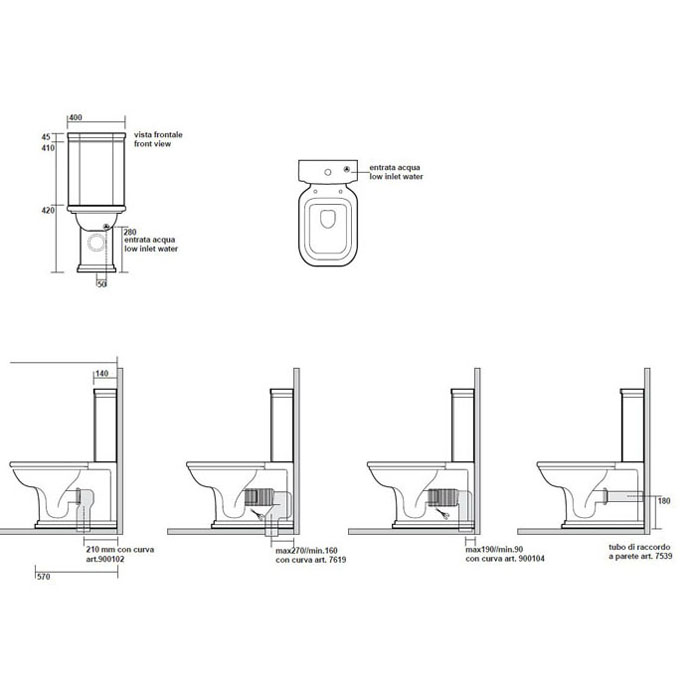 Бачок для унитаза моноблок, с боковым отверстием для ручки механизма, (без механизма слива), цвет белый - Gidratop.ru изображение