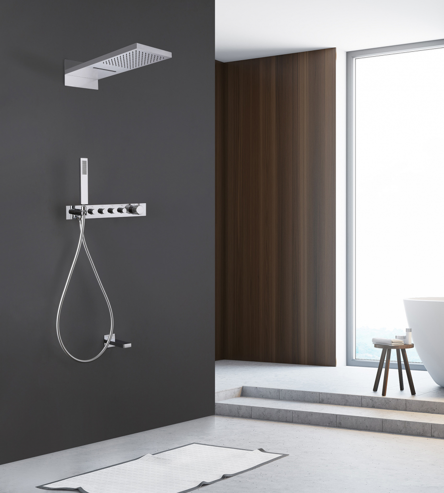 Душевая система ABBER Rund AF8753 скрытого монтажа с изливом, термостат, хром - Gidratop.ru изображение