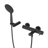 LEAF-VD-L-NOP Смеситель для ванны и душа однорычажный в комплекте с ручным душем, шлангом и держателем, исполнение Чёрный матовый - Gidratop.ru изображение