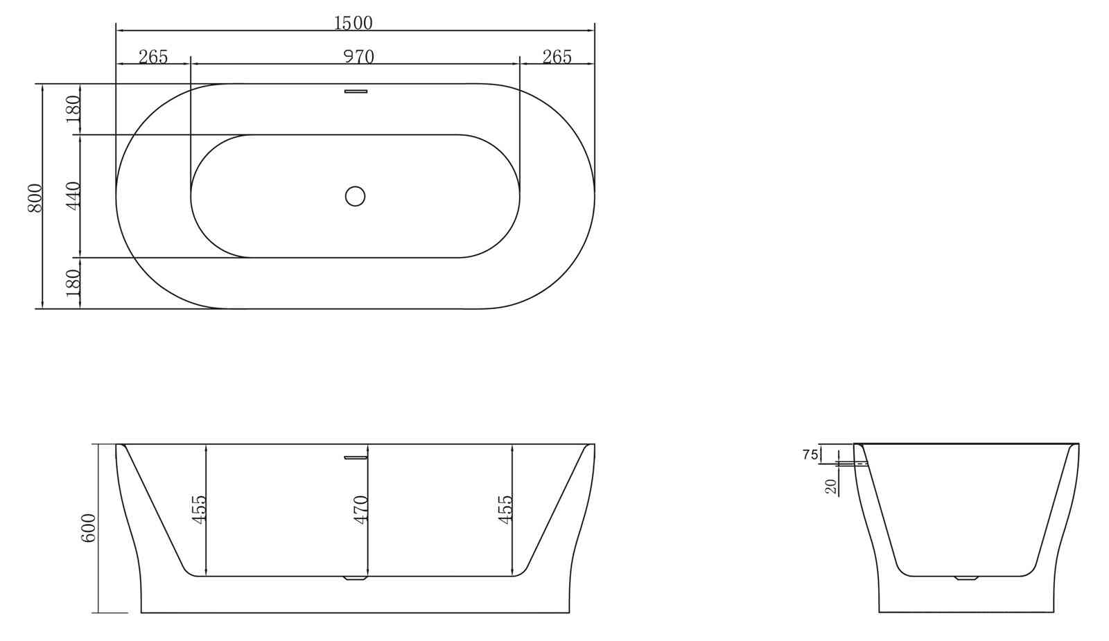 Акриловая ванна BELBAGNO BB405-1500-800 - Gidratop.ru изображение