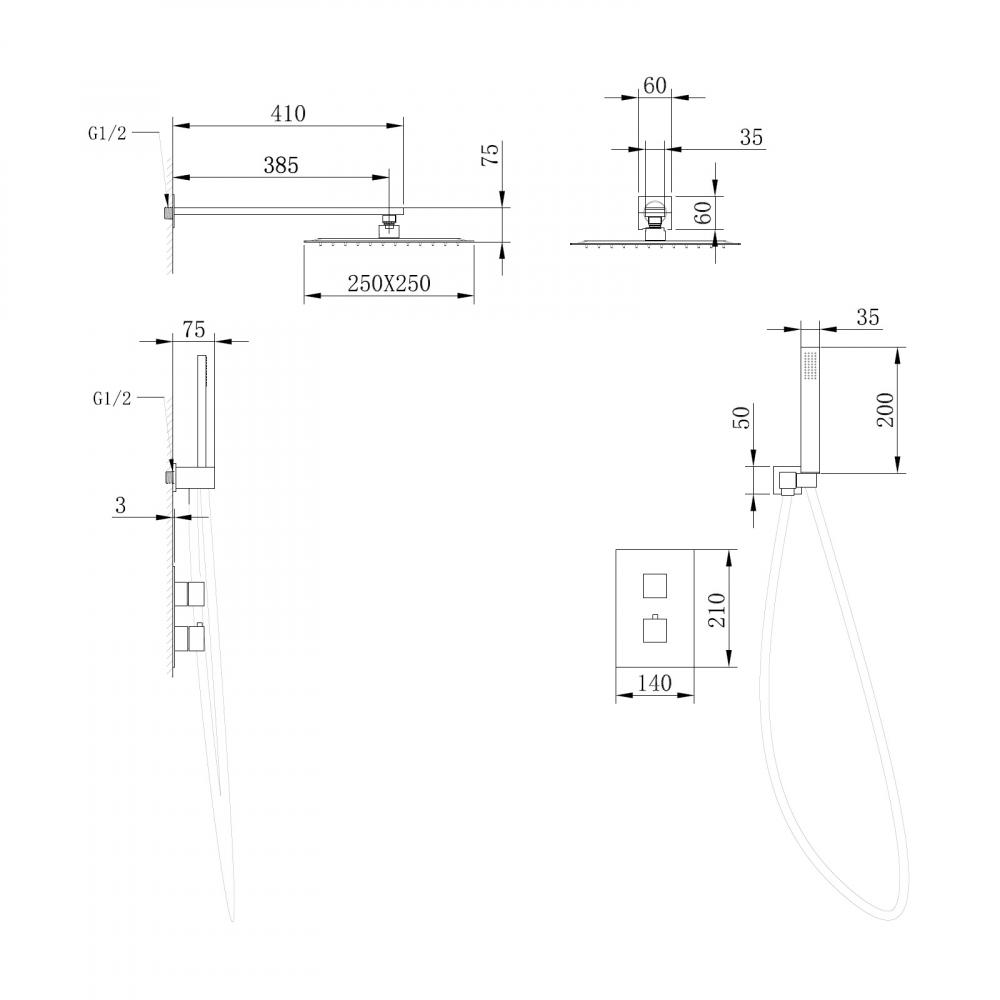 Душевая система ABBER Daheim AF8251B скрытого монтажа без излива, термостат, черная матовая - Gidratop.ru изображение