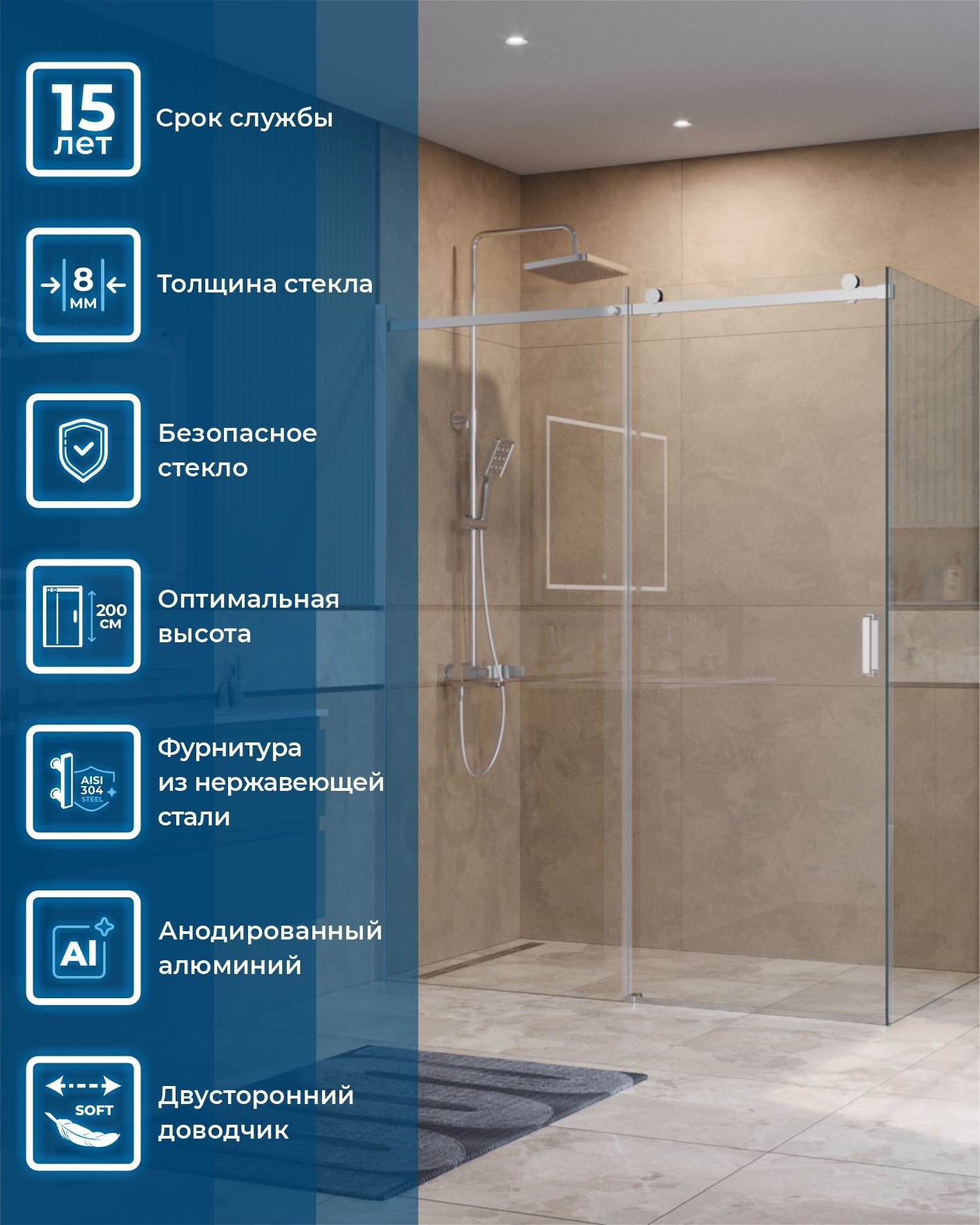 Душевой уголок BelBagno SOFT_CLOSE-2-AH-1-160/90-C-Cr - Gidratop.ru изображение