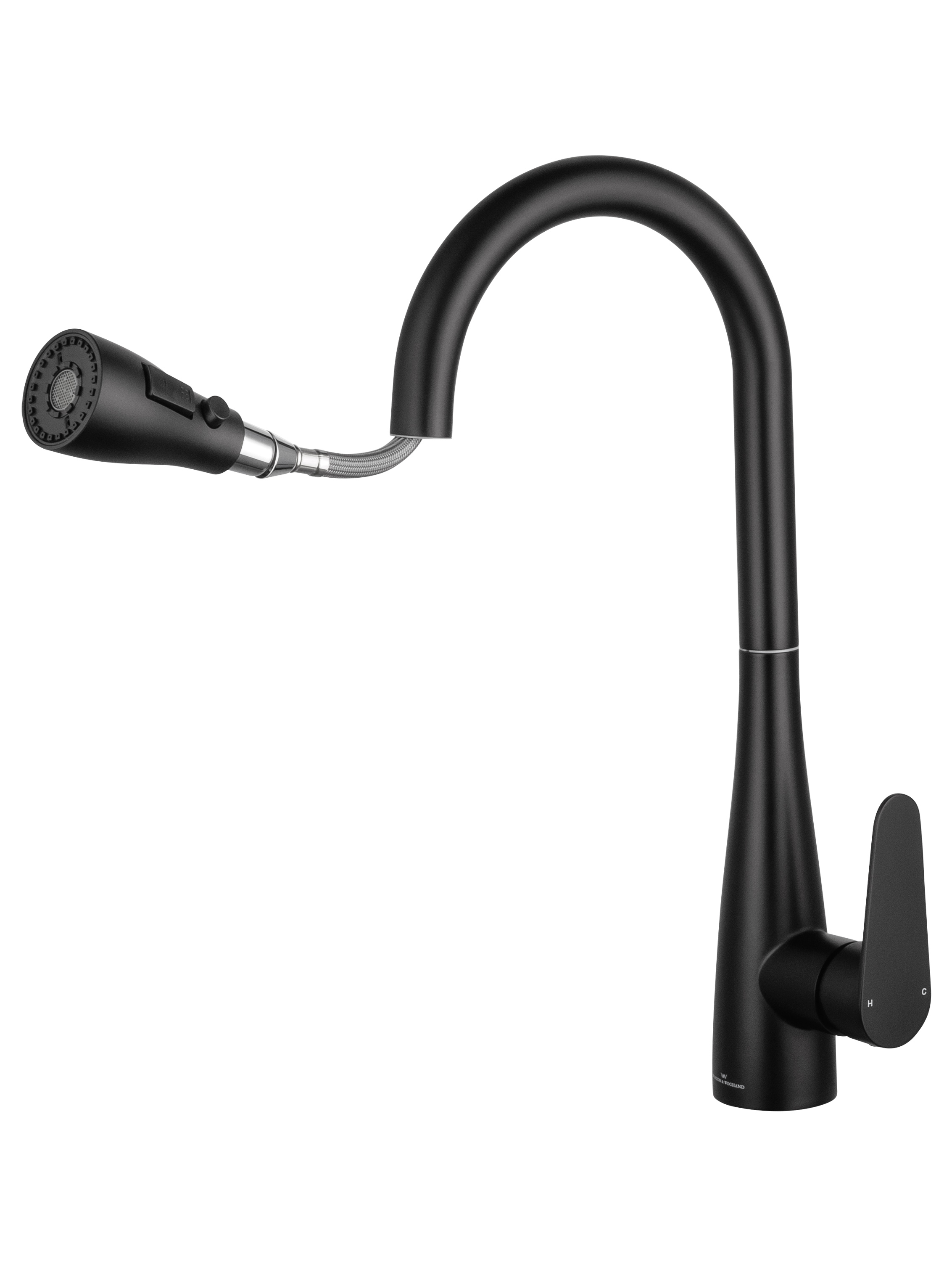 Смеситель для кухни с выдвижным изливом WONZON & WOGHAND, Черный матовый (WW-121E201B-MB) - Gidratop.ru изображение