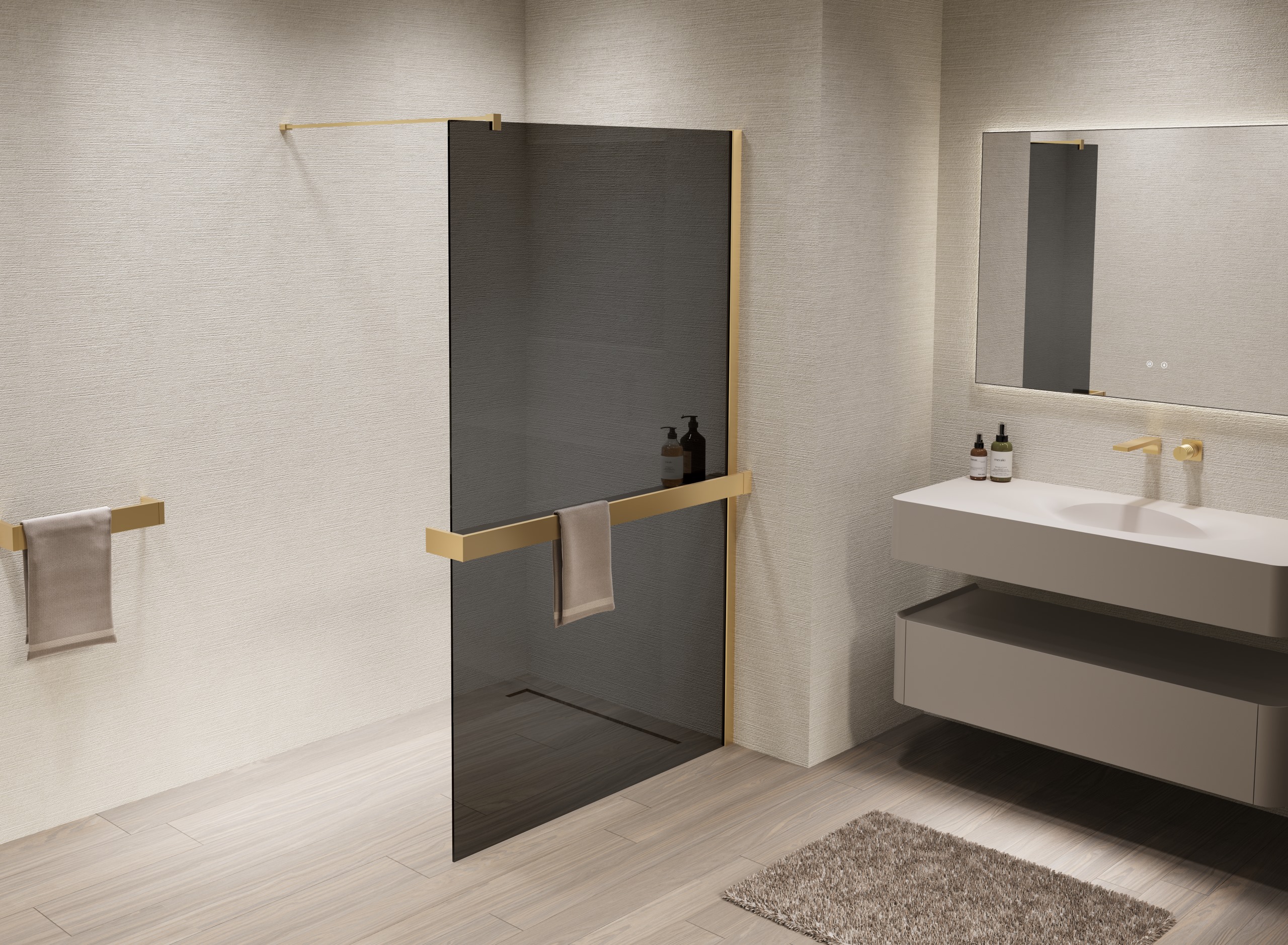 Душевая перегородка Walk-In VSW-1HR120CGG, 1200*2000, матовый золотой, стекло тонированное - Gidratop.ru изображение