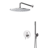 LEAF-DSIP-30-L-01 Душевая система со встраиваемым смесителем, верхним душем 30 см с кронштейном и ручным душем со штуцером, держателем и шлангом, исполнение хром - Gidratop.ru изображение