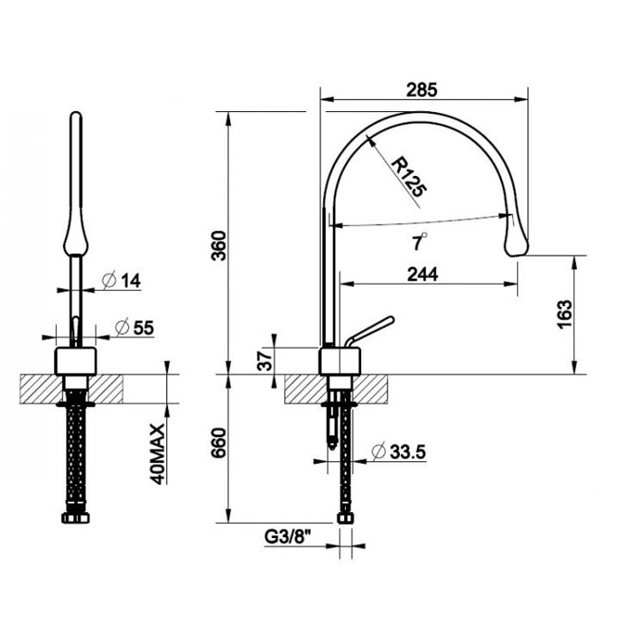 Gessi Goccia смеситель для раковины на 1 отверстие, излив 244мм R=125, цвет: черный - Gidratop.ru изображение