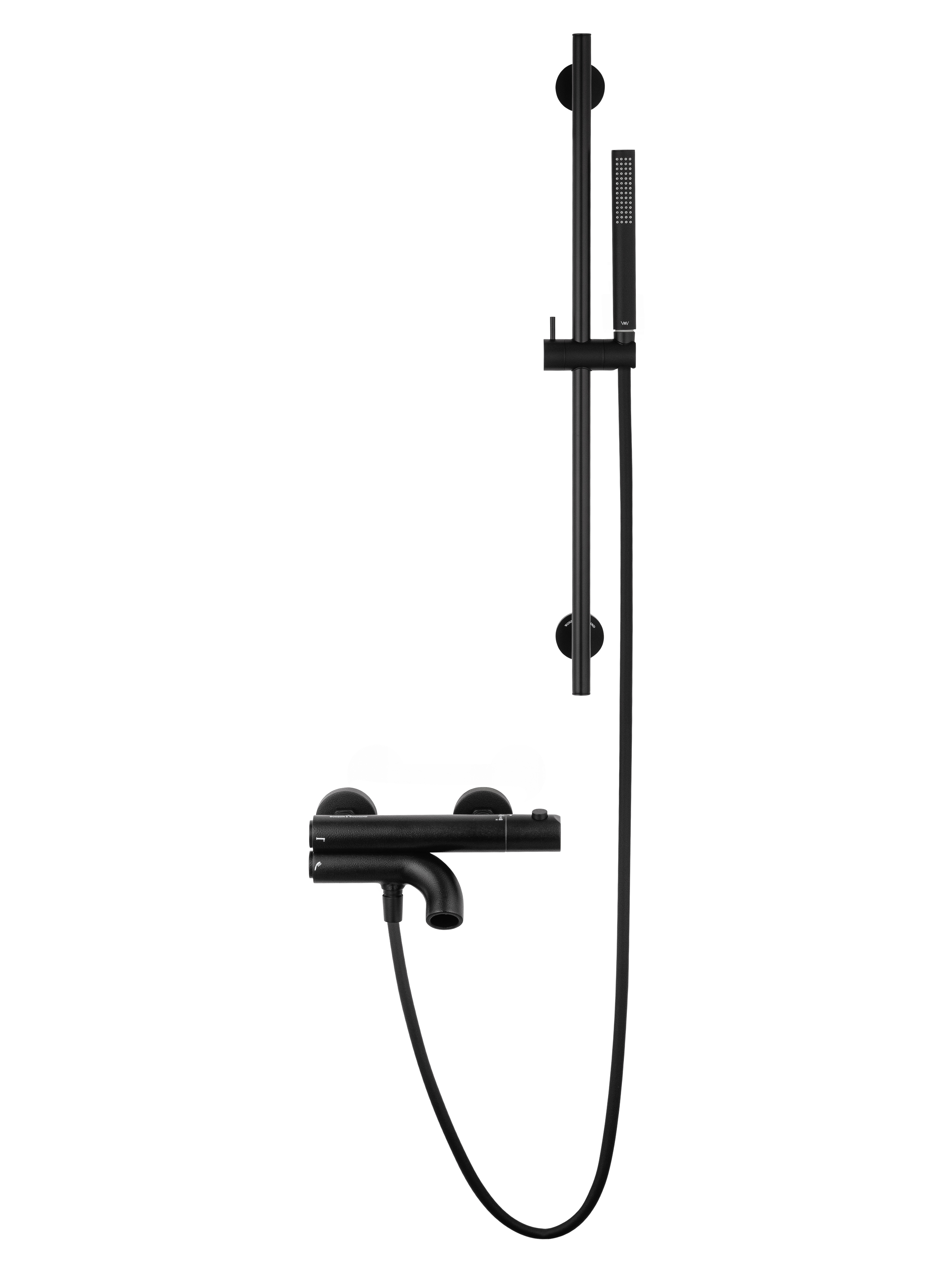 Смеситель для ванны с душевым гарнитуром и термостатом WONZON & WOGHAND LOOP, Черный матовый (WW-311-00-508) - Gidratop.ru изображение