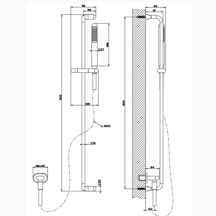 Gessi Goccia душевая штанга с ручным душем и выводом воды из стены, цвет: белый - Gidratop.ru изображение