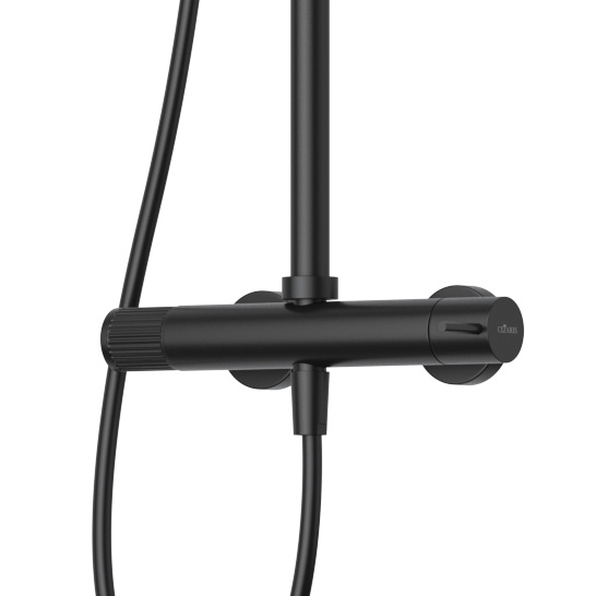 LEAF-CDA-25-L-NOP Душевая стойка телескопическая, с верхним и ручным душем, верхний душ диаметр 250 мм , исполнение Чёрный матовый - Gidratop.ru изображение