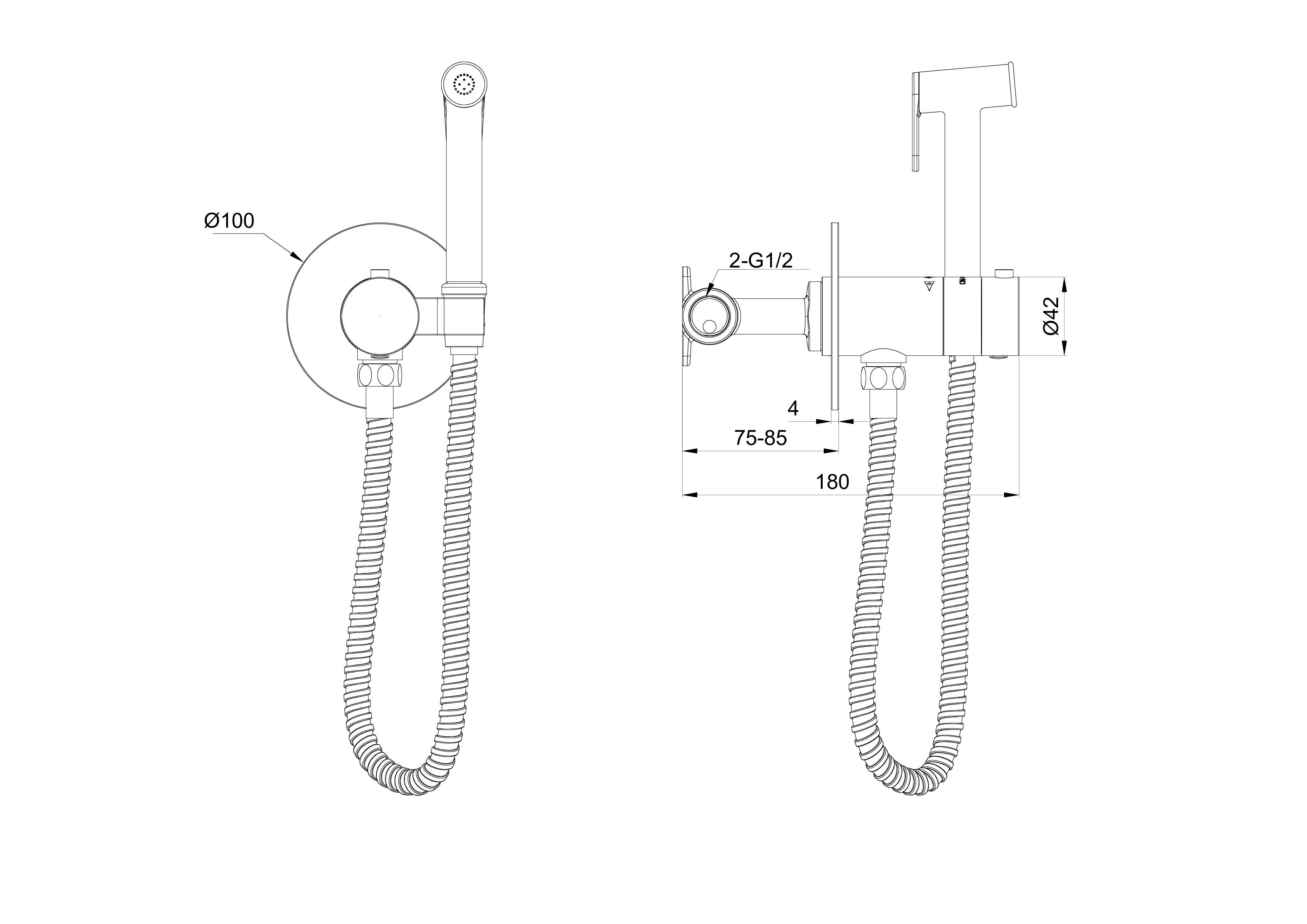 Смеситель с гигиеническим душем и термостатом встраиваемый WONZON & WOGHAND, Темный графит (WW-88829909-BGM) - Gidratop.ru изображение
