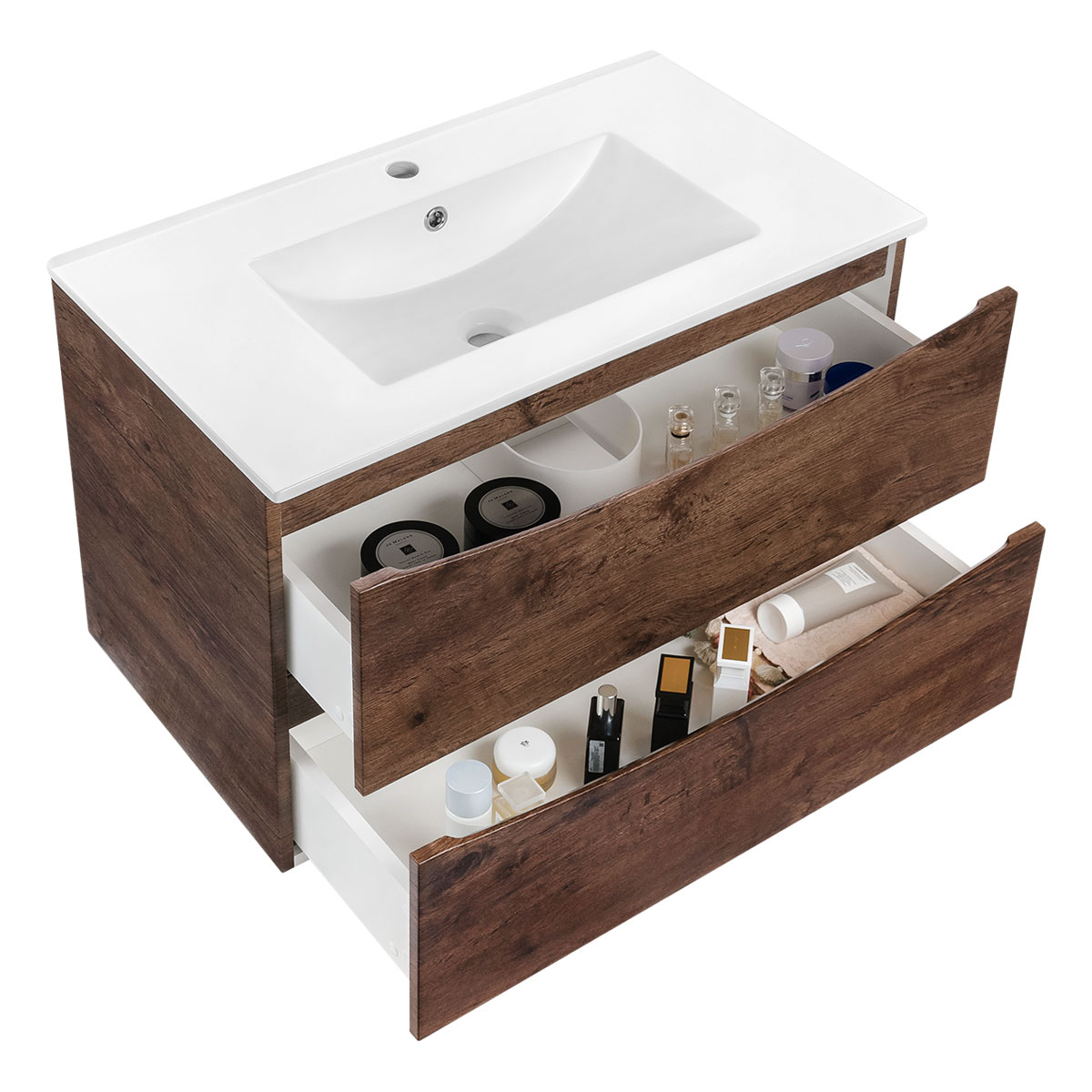 База под керамическую раковину Mia 800 подвесная, 2 выкатных ящика soft close, R.Wood - Gidratop.ru изображение