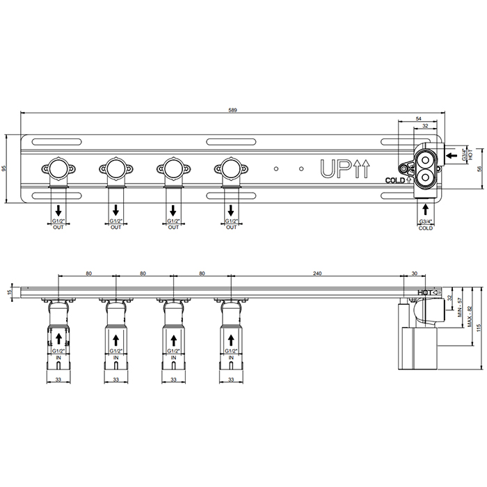 Gessi Hi-Fi встраиваемая части для термостатического смесителя с полочкой, до 4 источников одновременно, 1/2 соединение., цвет: хром - Gidratop.ru изображение