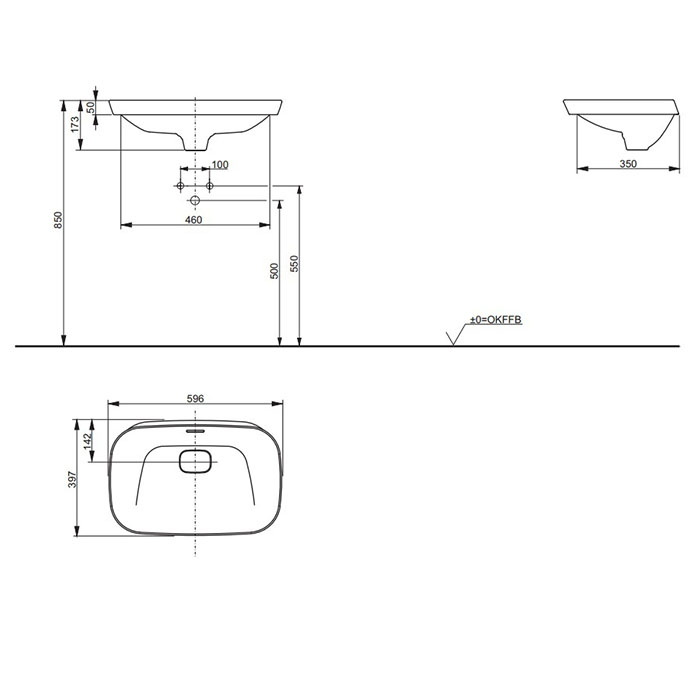 TOTO NEOREST Раковина 596x397x173(50) мм, полувстраив, без отв. под смеситель, с переливом,с декорат керамической накладкой, CeFiONtect цвет:бел - Gidratop.ru изображение