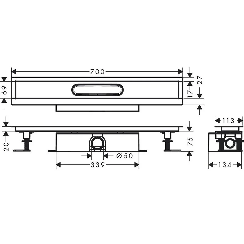 Дренажный канал Hansgrohe uBox universal, 70 см, стандартный (не вровень с полом), 56023180 - Gidratop.ru изображение