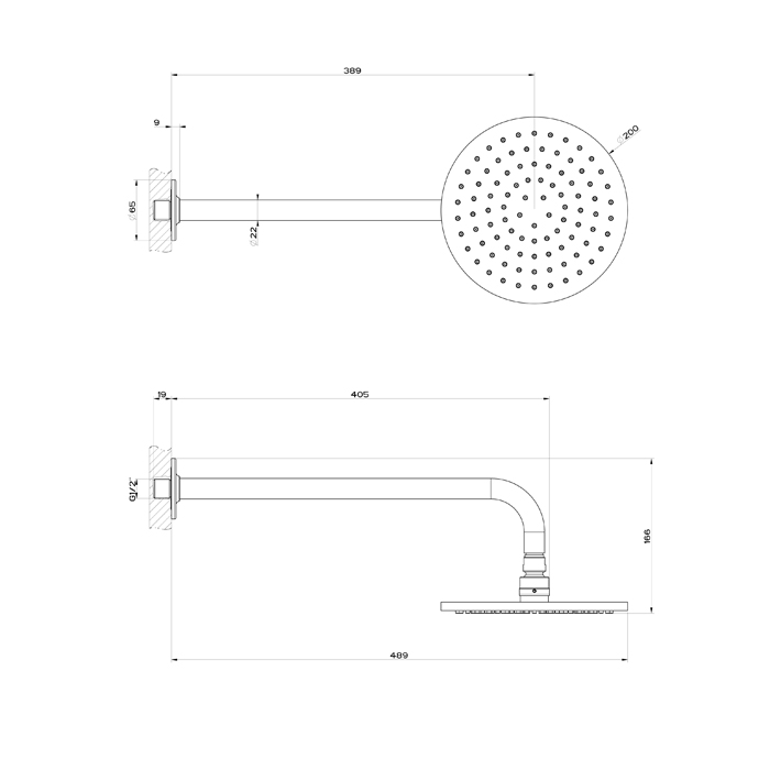 GESSI INCISO верхний душ настенная, шарнирная на 1/2,  Oslash;200мм, цвет: nero XL - Gidratop.ru изображение