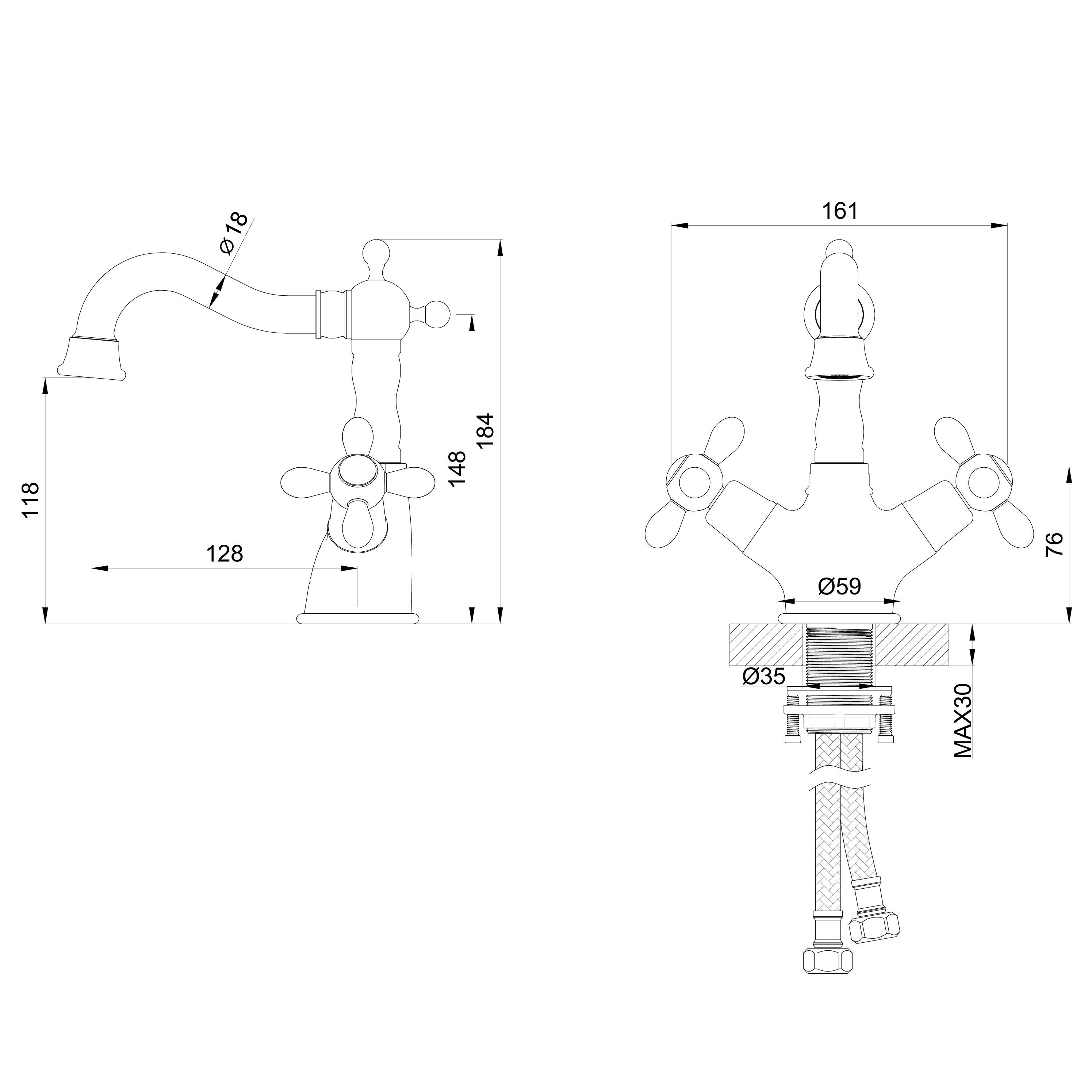 Смеситель для раковины WONZON & WOGHAND RETRO, Хром (WW-88139020-CR) - Gidratop.ru изображение