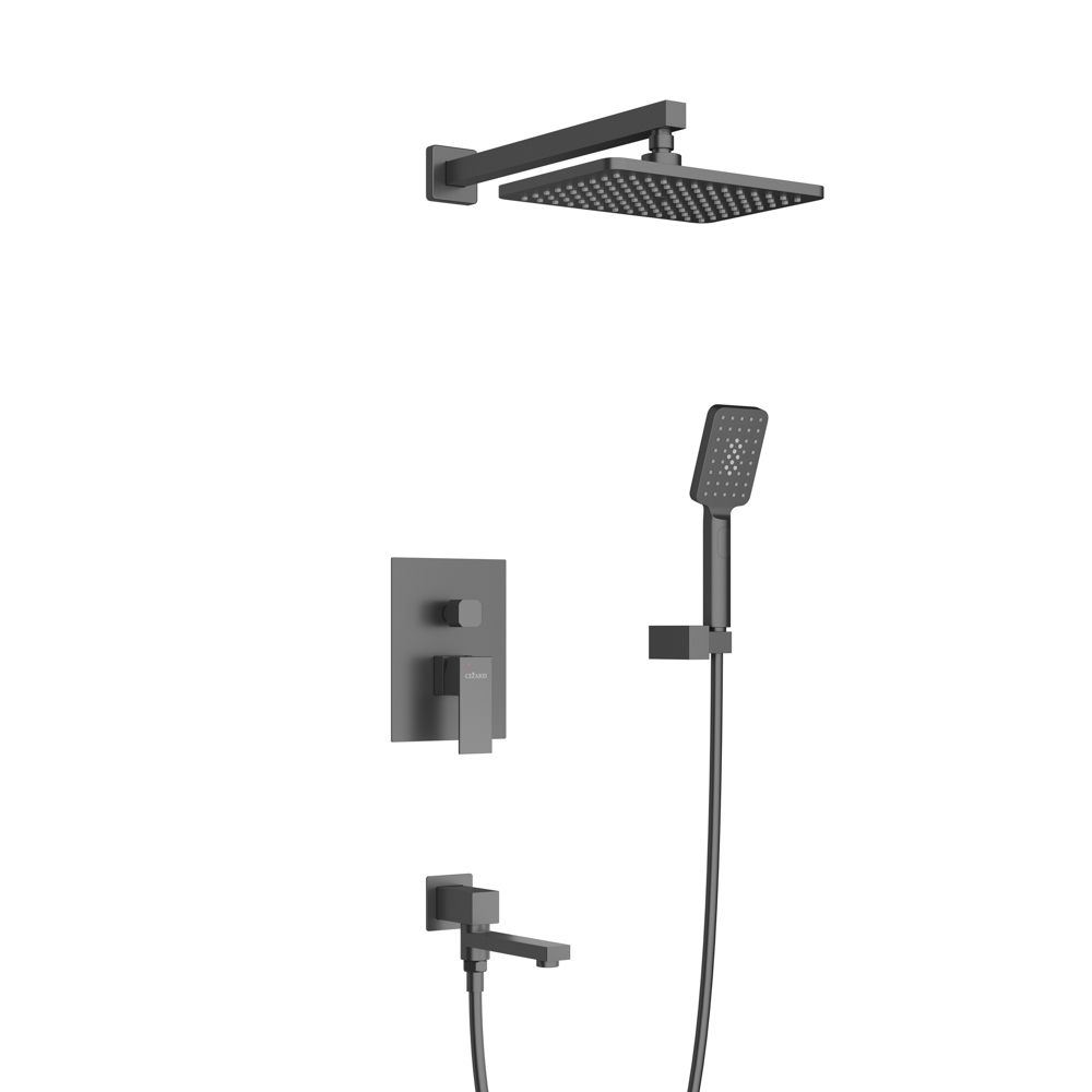 SLIDER-VDSET-NOP Душевой комплект встраиваемый с изливом (смеситель встраиваемый, верхний душ, ручной душ со шлангом, излив, штуцер с держателем), черный матовый - Gidratop.ru изображение