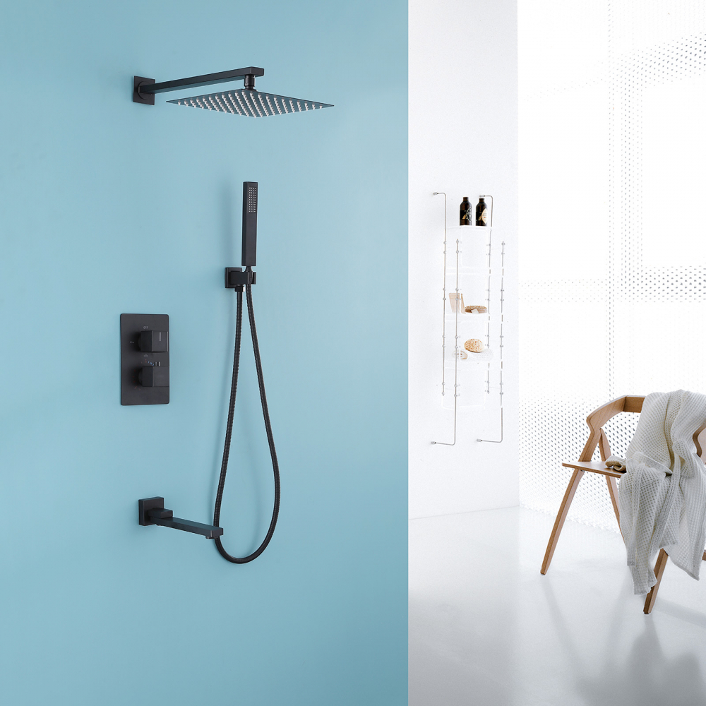 Душевая система ABBER Daheim AF8250B скрытого монтажа с изливом, термостат, черная матовая - Gidratop.ru изображение