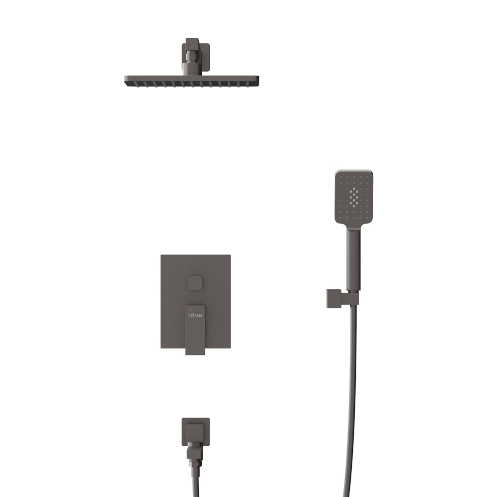 SLIDER-VDSET-GM Душевой комплект встраиваемый с изливом (смеситель встраиваемый, верхний душ, ручной душ со шлангом, излив, штуцер с держателем), оружейная сталь - Gidratop.ru изображение