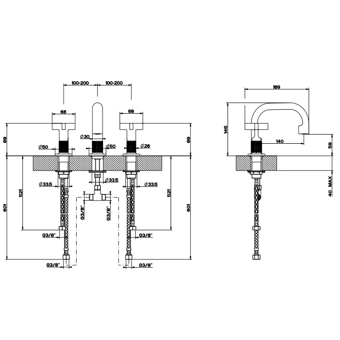 GESSI INCISO смеситель для раковины на 3 отверстия без донного клапана, излив 140мм, h=145мм, цвет: золото - Gidratop.ru изображение