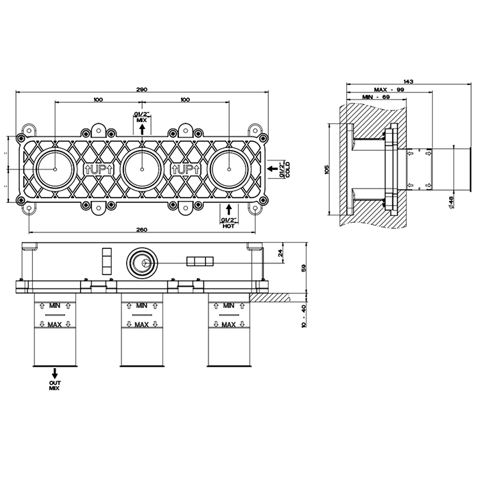 GESSI встраиваемая часть настенного смесителя для ванны, цвет Steel brushed - Gidratop.ru изображение