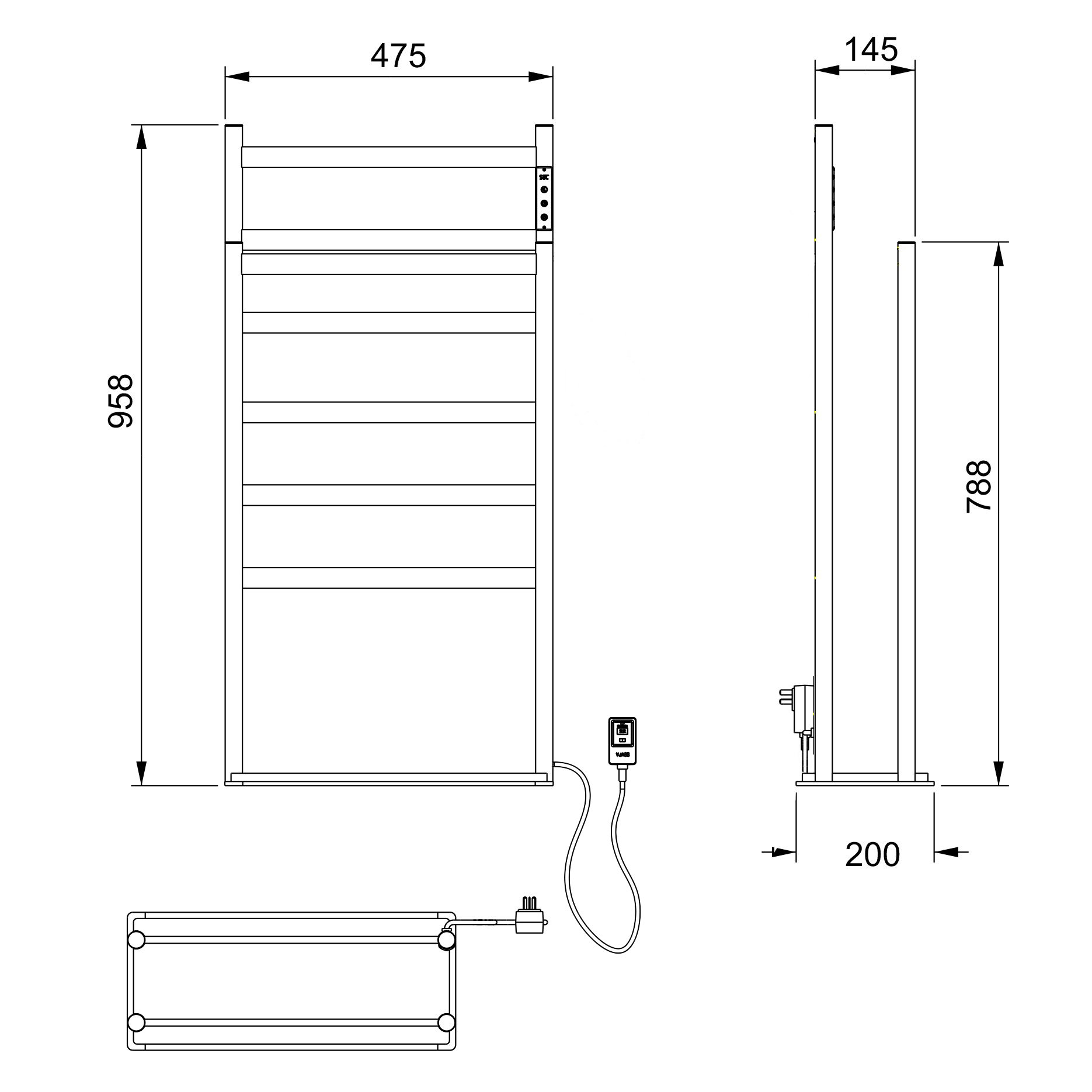 Полотенцесушитель электрический напольный WONZON & WOGHAND ESSEN, Темный графит (WW-A407-GM) - Gidratop.ru изображение